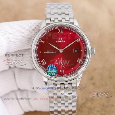 TW Factory Replica Omega De Ville Red Dial Swiss 8802 Mechanical Watch 41mm 